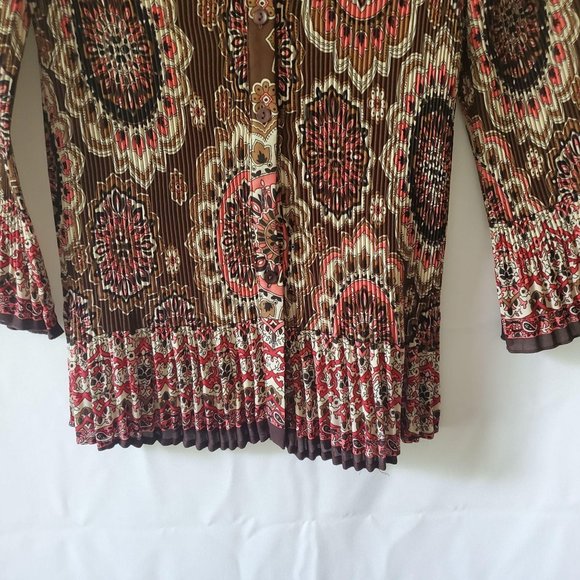 Signature By Larry Levine Crinkle Ruched 3/4 Bell Sleeve Vintage Blouse Sz Large - Picture 8 of 14